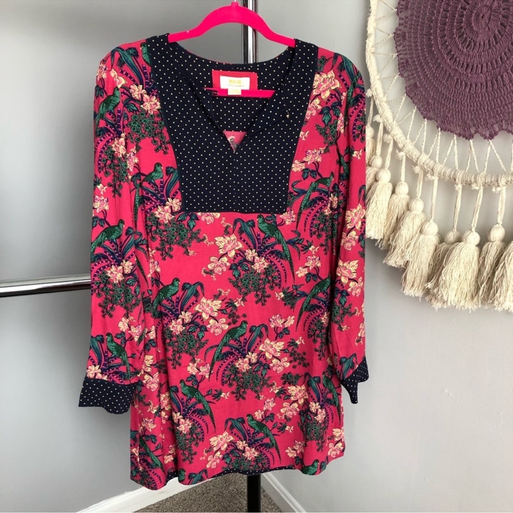 Anthro Maeve Floral Bird Print Dress Size 6